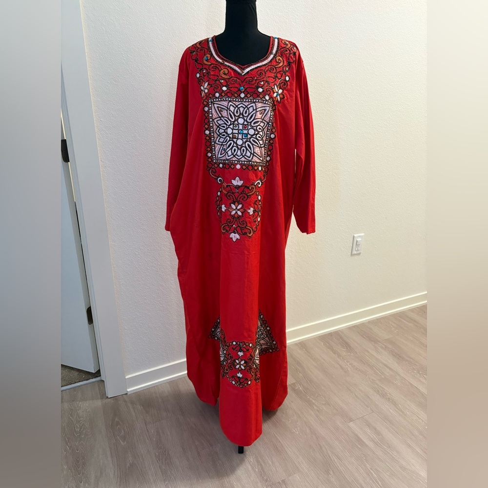 Red Embroidered Abaya